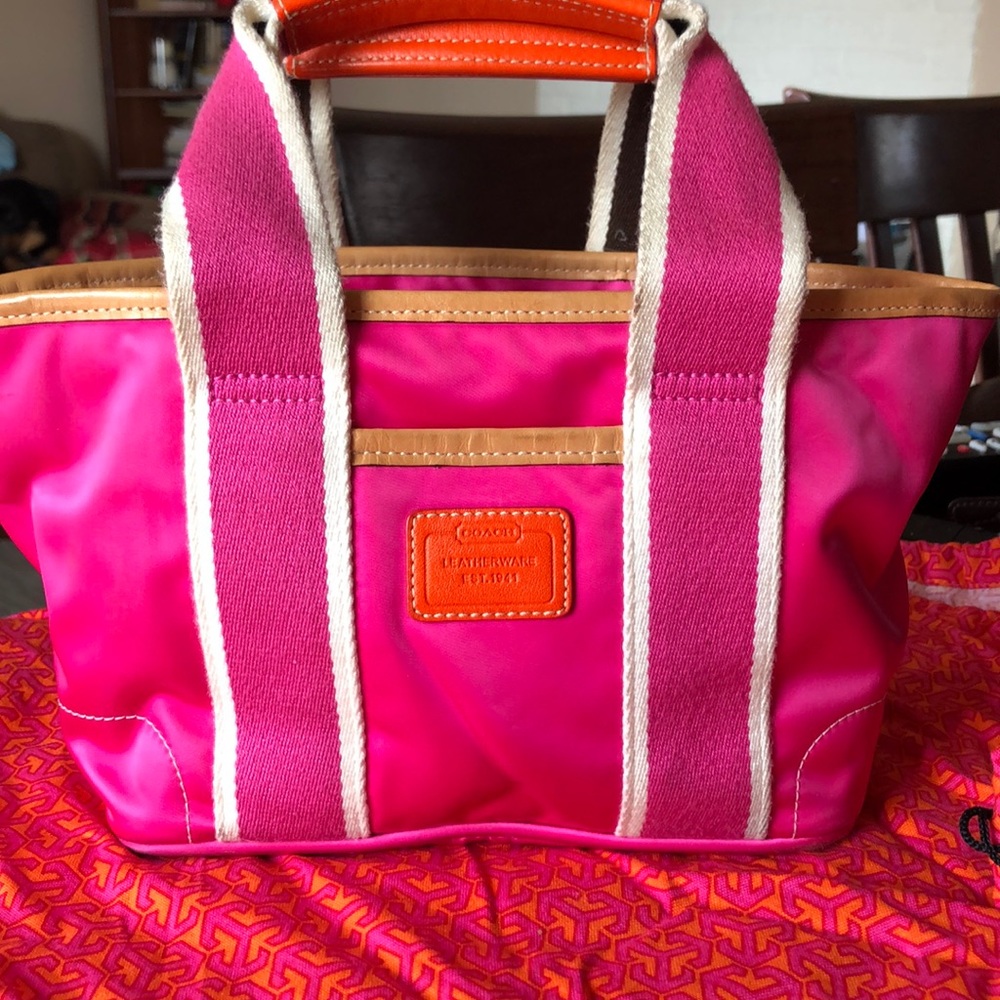 Neon Pink Satin Coach mini tote